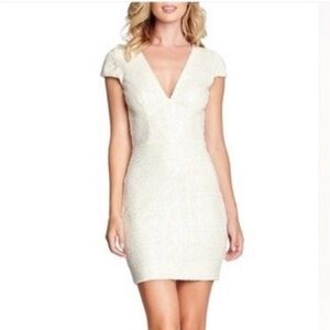 Dress the Population Zoe All Over Sequin Deep V Bodycon Mini Dress White Size XS